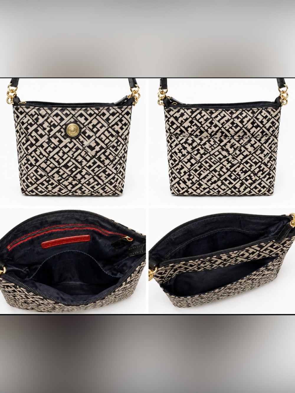 Tommy Hilfiger Monogram Quilted Crossbody Bag Black Tan